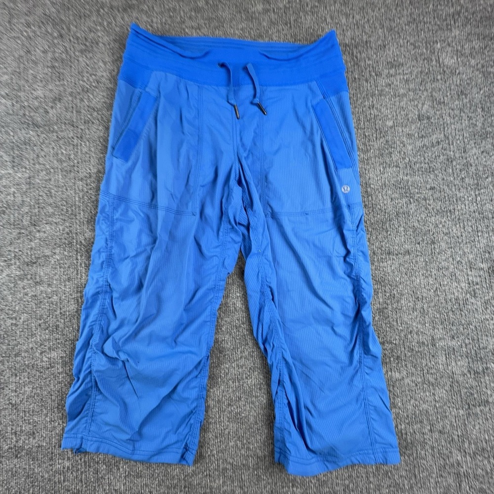 Lululemon Pants Womens 6 Blue Striped Capri Ruched Leg Drawstring Pockets